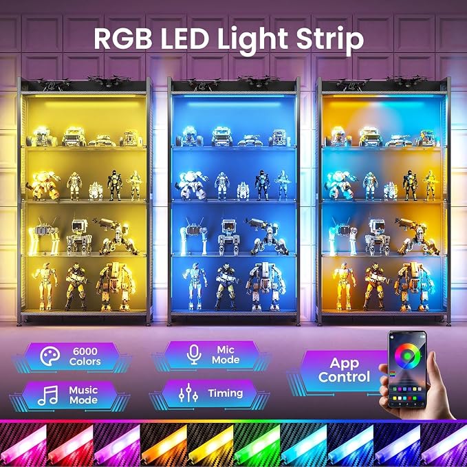 AODK Display Case with LED Lights, Display Cabinet with Glass Storage Shelves - Image 4