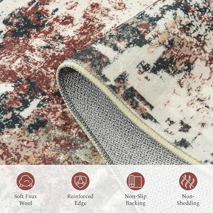 Rugflix 5x7 Area Rugs for Living Room, Washable Rust Brown Green Large Rug | - Image 7