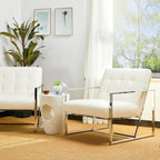Glitzhome Mid Century White Accent Chair, Modern Living Room Armchairs - Image 6