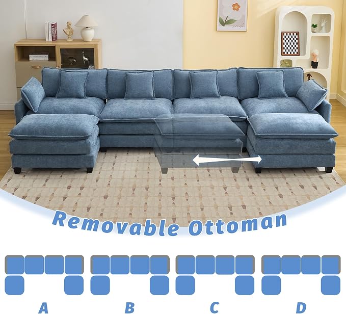 147'' Sectional Cloud Deep Seat Couch, Oversized Chenille U Shaped Sectional - Image 6