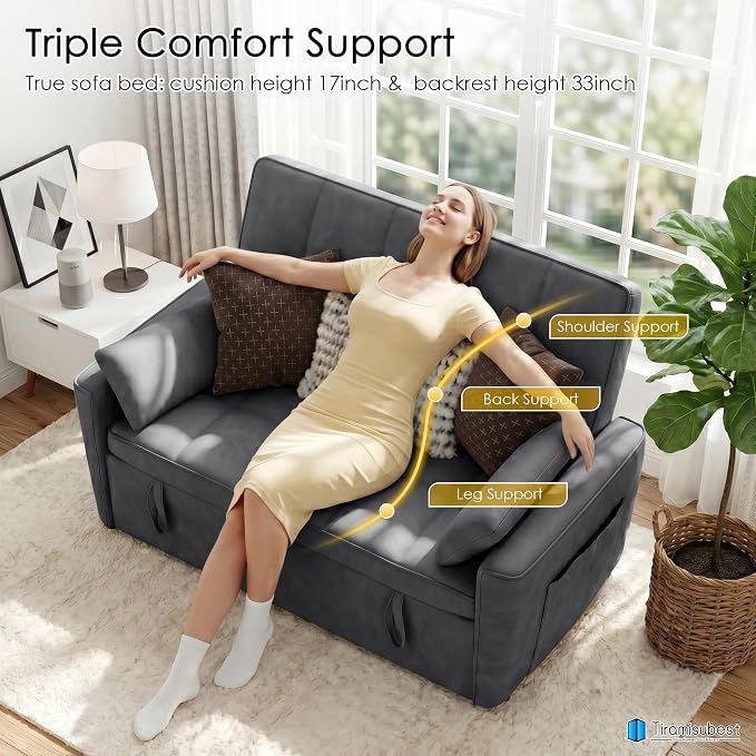54'' Sleeper Sofa Bed, Convertible Pull Out Couch Futon - Image 9