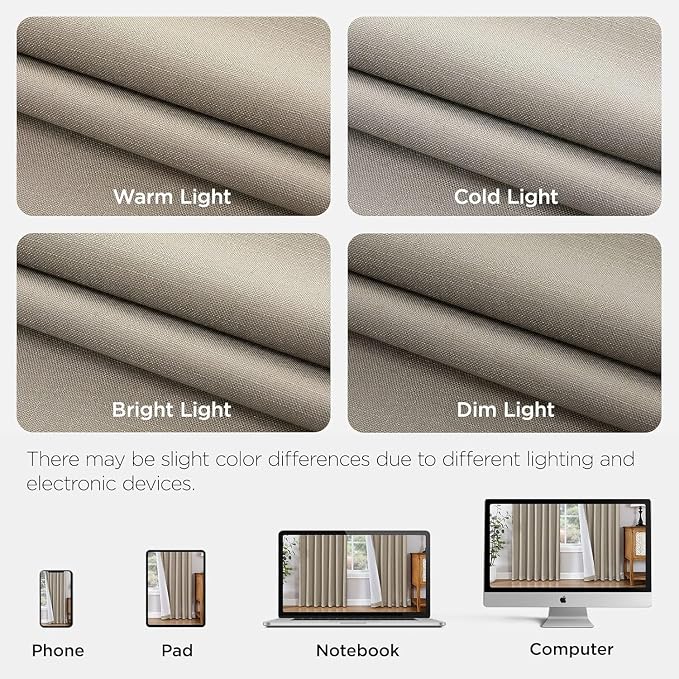 Joydeco 100% Blackout Pleated Curtains, Linen Window Curtains 2 Panel Sets 108 - Image 8