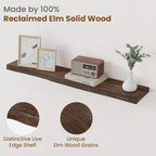 Floating Shelves for Wall Decor, Rustic Solid Elm Wood Live Edge Floating - Image 3