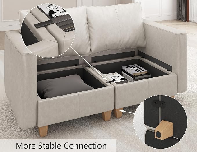 EASE MOOSE Armrest Module for Modular Sectional Sofa, Faux Leather Side - Image 8