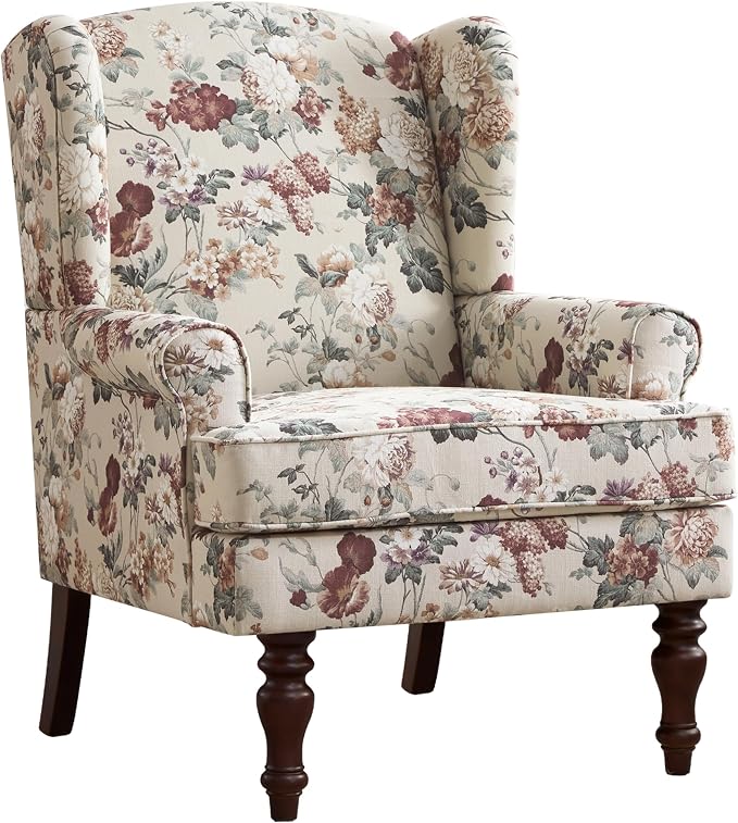 HUIMO Printed Wingback Accent Chair, Linen Upholstered High Back Armchair - Image 8