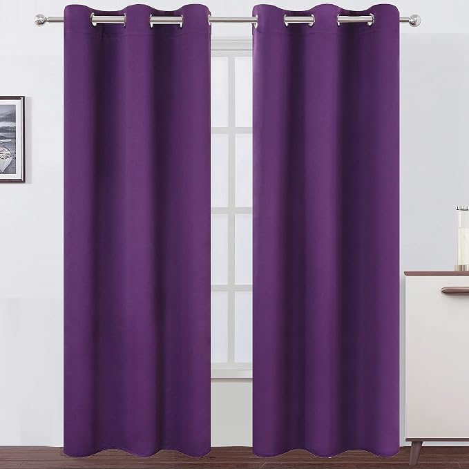 Purple Thermal Blackout Curtains/42 x 95 Inch/Set of 2 Panels Room Darkening by Lemomo