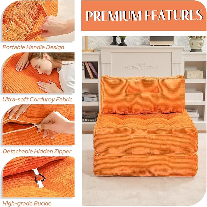 HABUTWAY Folding Sofa Bed, Convertible Sleeper Chair Bed w/Dual-Pillow & Handle - Image 6