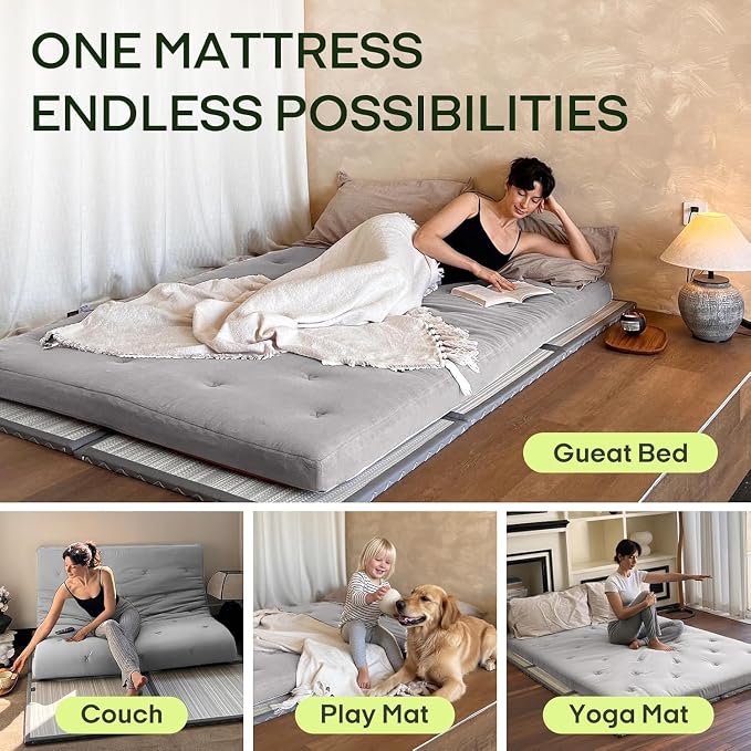 ZonLi Japanese Floor Futon Mattress Queen Size 80"x 60", 100% Cotton Cover - Image 4