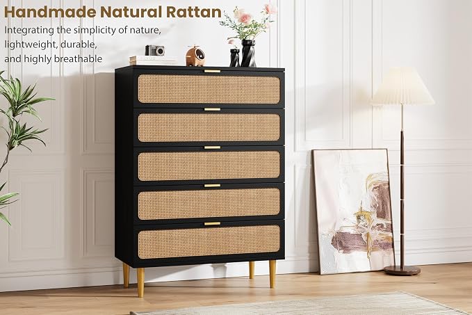 GarveeHome Rattan 5 Drawer Dressers - Image 6