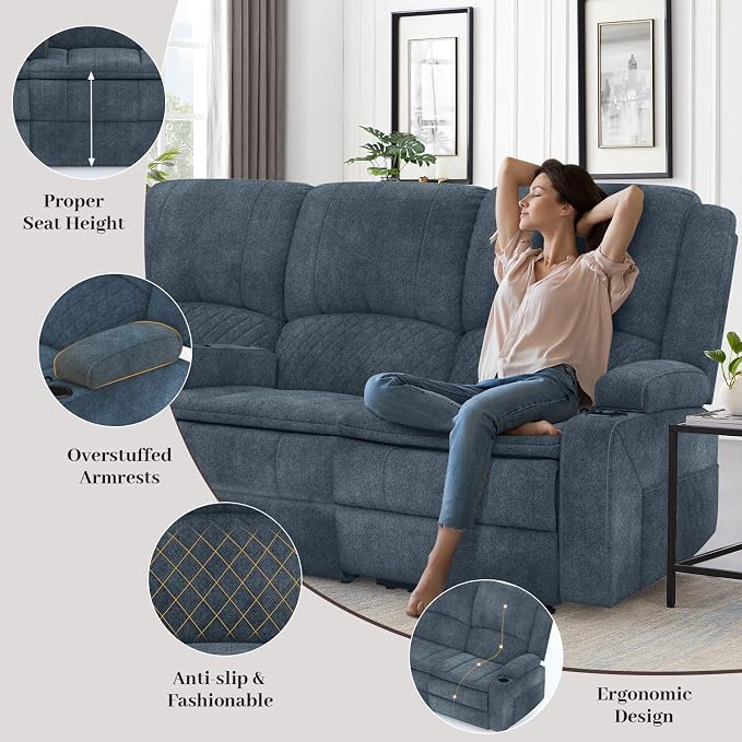 Yolsali Recliner Sofa, 3 Seater Manual Reclining Sofa - Image 3