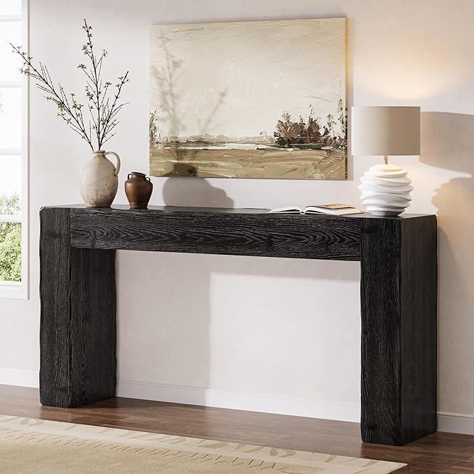 Solid Wood Console Table, 63-Inch Farmhouse Sofa Table Behind Couch by TribewoodbyTribesigns