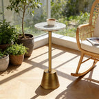 White Marble Pedestal Side Table, Round Accent End Table - Image 7
