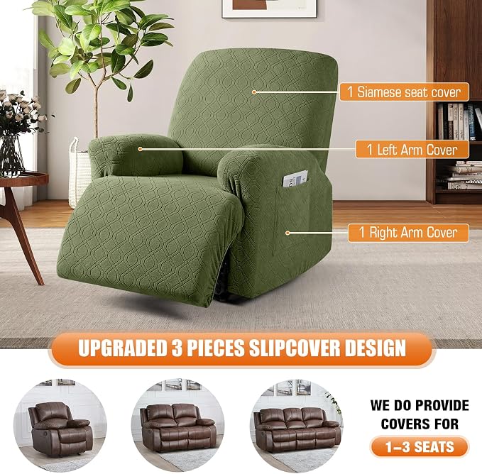 VANSOFY Recliner Chair Cover, 3-Pieces Stretch Lazy Boy Recliner Covers - Image 4