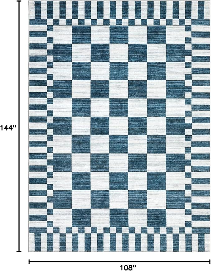 GarveeHome 9x12 Area Rugs for Living Room Washable Checkered Rug Bedroom | - Image 2