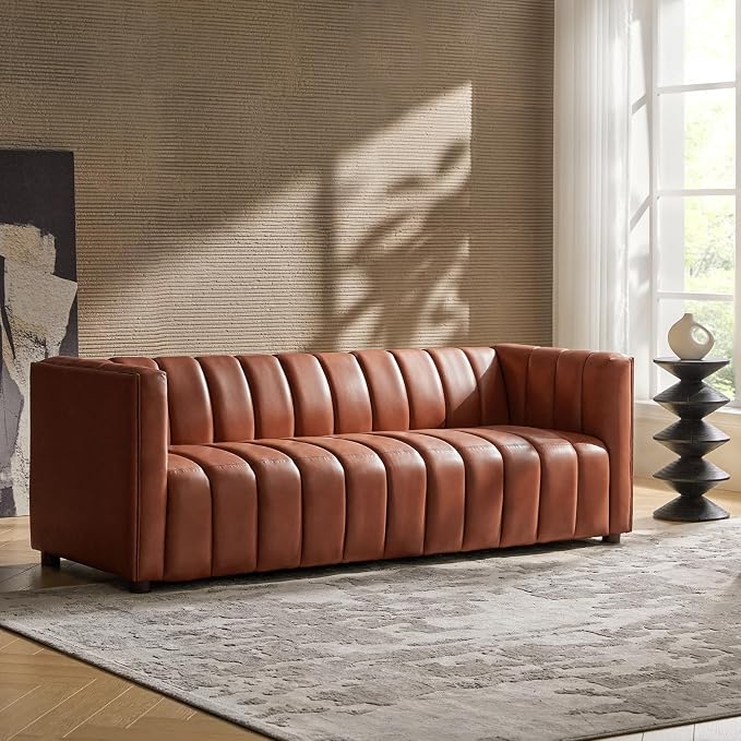 HULALA HOME 83" Genuine Leather Sofa by HULALAHOME
