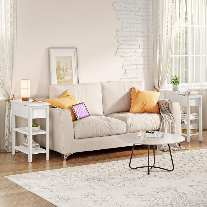 HOOBRO End Table with Charging Station, Narrow Side Table, Flip Top Nightstand - Image 5