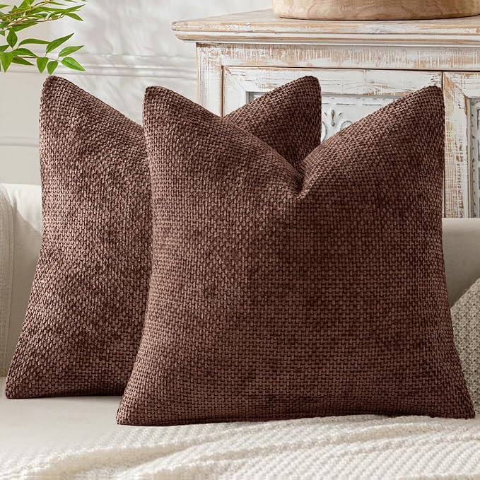 MIULEE Decorative Couch Throw Pillow Covers 18x18 in Red Brown 2 Pack | Modern by MIULEE