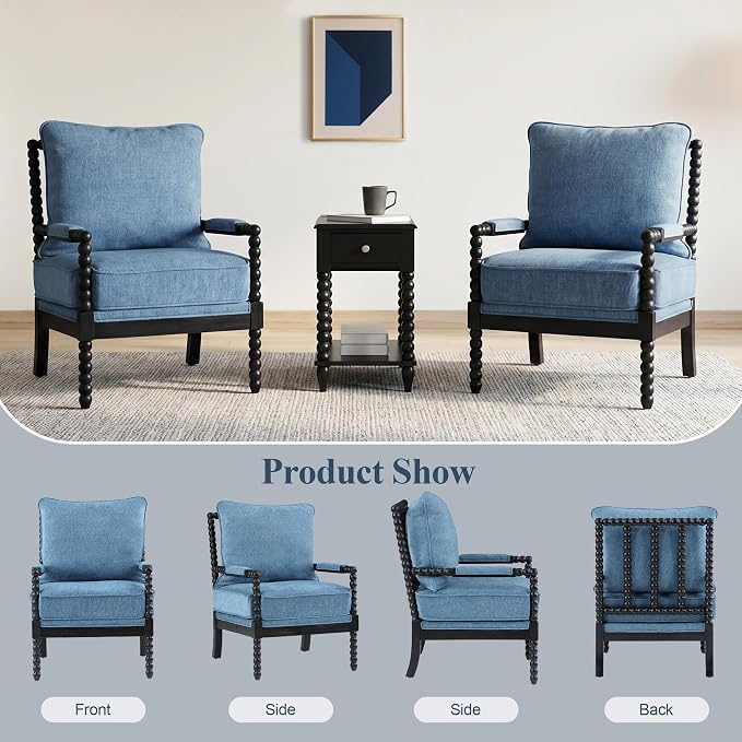DUHOME Linen Fabric Spindle Accent Chairs Set of 2 - Image 7