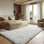 Cream White Area Rugs 9x12 Living Room, Ivory Large Fluffy Shag Bedroom Rug - Image 4