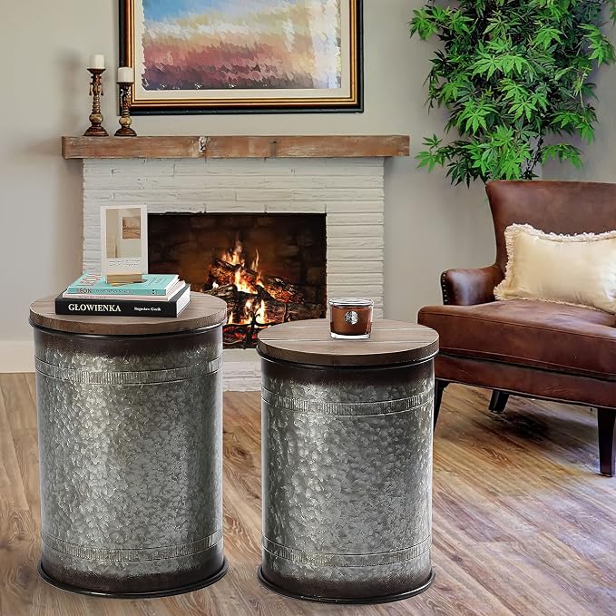 Rustic Storage Ottoman Seat Stool, Farmhouse Accent Side Table, Antique - Image 7