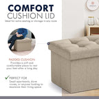 Ornavo Home Small Storage Ottoman Foldable Collapsible Rectangle Linen Ottoman - Image 6