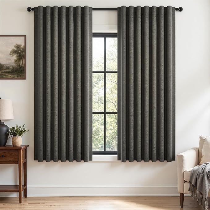 Topfinel Dark Grey Black Out Curtains 63 Inch Long by Topfinel