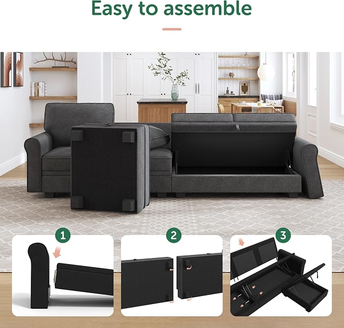 HONBAY Sectional Sofa with Storage Seat U Shaped Couch with Reversible Chaise - Image 6