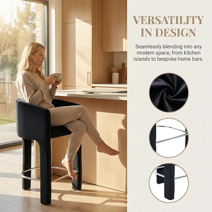 HNY Modern Counter Height Bar Stools, 26”H Barrel Counter Stools - Image 3