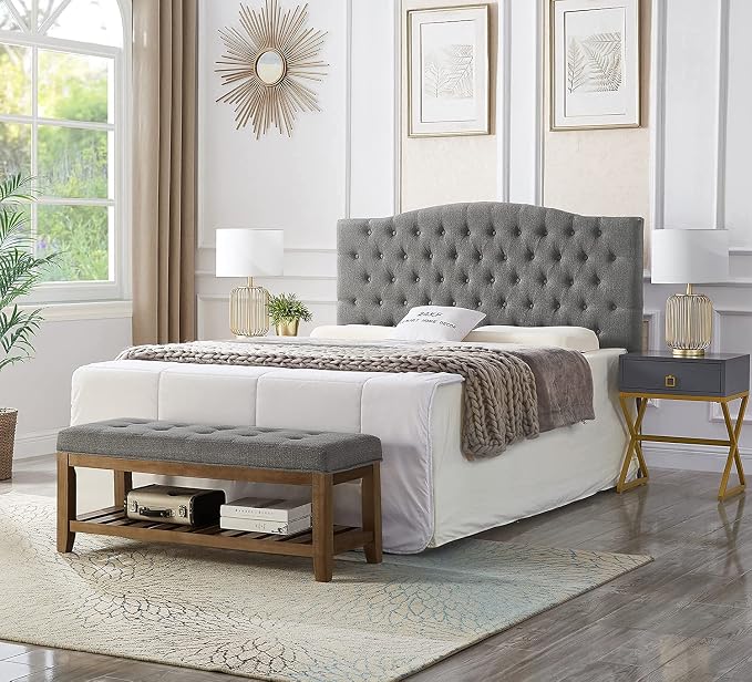 24KF Large Rectangular Upholstered Tufted Linen Fabric Ottoman Bench, Padded - Image 9