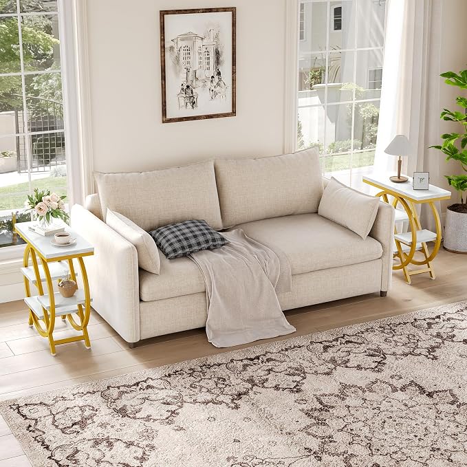 LITTLE TREE End Table, 4-Tier Narrow Faux Marble Side Table - Image 3