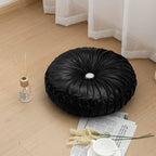 HIG Set of 2 Black Metallic Leather Decorative Round Pleated Throw Pillows | - Image 7