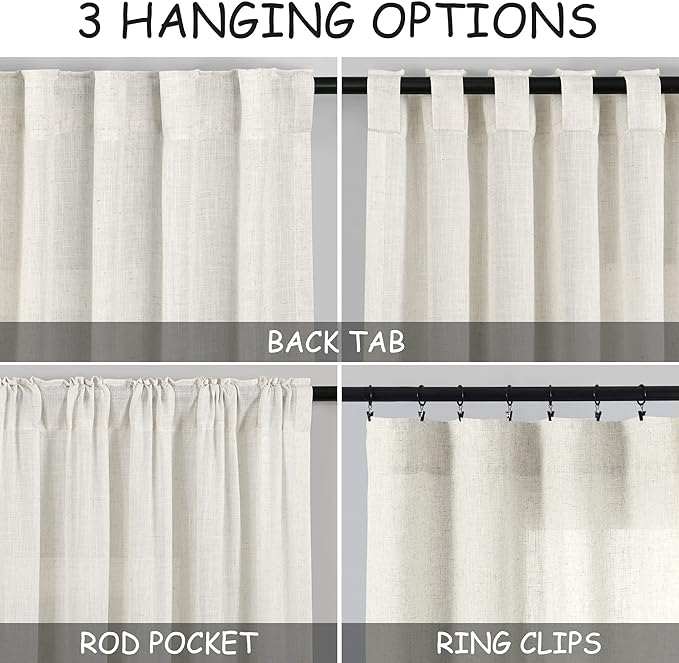 Cream Linen Curtains 67 Inch Length - Image 2