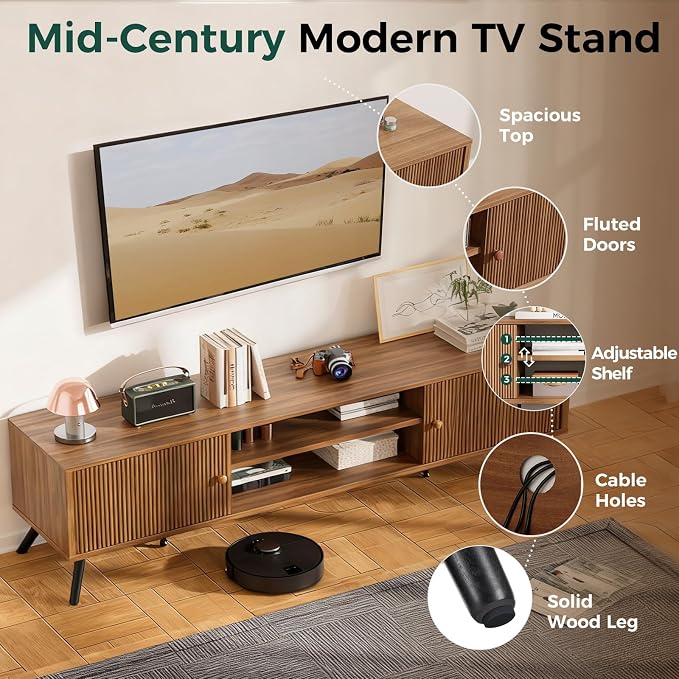 COMHOMA TV Stand for Living Room, Mid Century Modern Entertainment Center for - Image 4