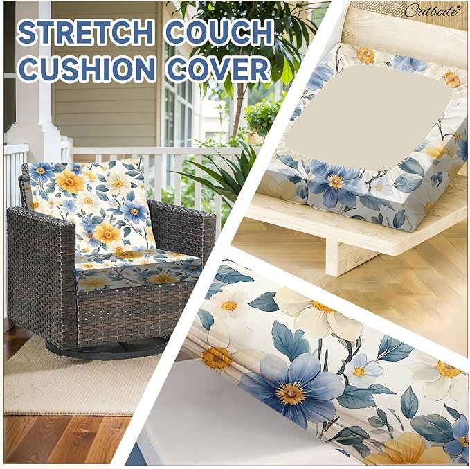 CALBODE 12 Pcs Stretch Outdoor Seat Cushion Covers, Spring Bloom | Washable - Image 3