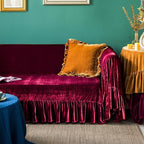 GLORY SEASON Velvet Sofa Cover Soft Decorative Luxurious Solid Exquisite Ruffle - Image 3