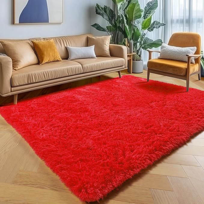 Red Area Rugs for Bedroom Living Room, Fluffy 4x6 Indoor Bedside Floor Throw Rug - Image 5