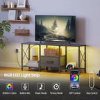 JARHETUN LED TV Stand with Fabric Drawer, Entertainment Center - Image 4
