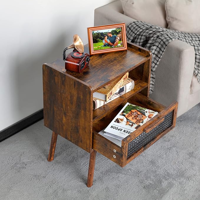 Lerliuo Rattan Nightstands Set of 2, Boho Side Table - Image 6