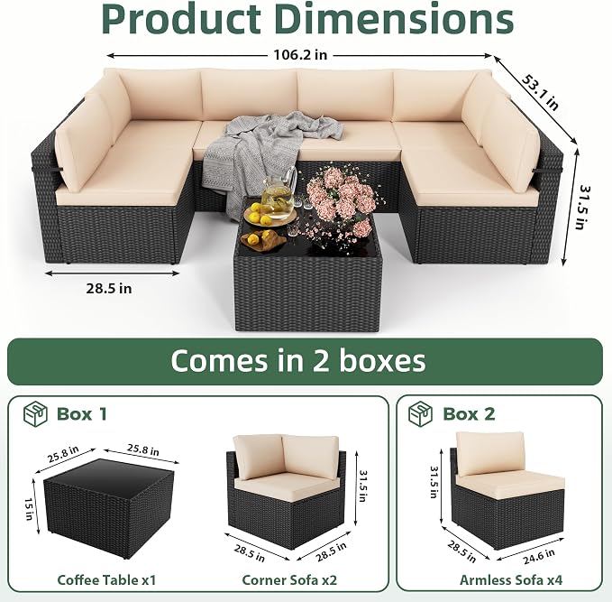7-Piece Outdoor Sectional Sofa Set, Weather-Resistant Patio Furniture Set - Image 8