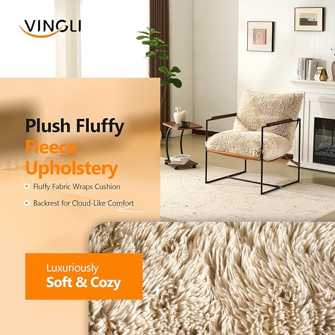 VINGLI 28" Wide Plush Upholstery Sling Modern Accent Chairs Set of 2, Cute - Image 3