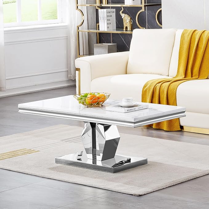 Henf 47" Modern White Faux Marble Coffee Table by Henf