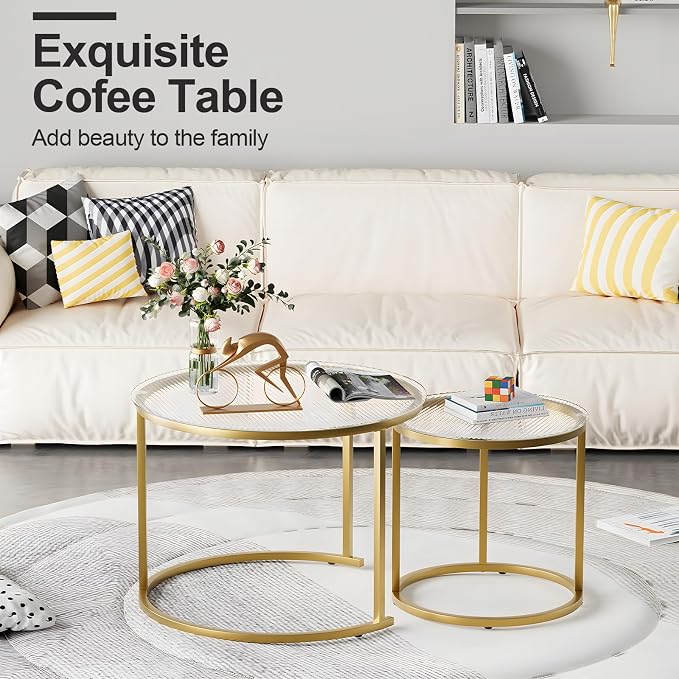 aboxoo Nesting Coffee Table Set of 2, Small Round Glass Nesting Tables - Image 3