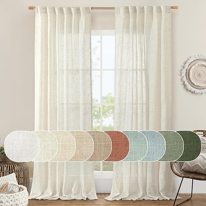 Cream Ivory Linen Curtains 95 Inches Long 2 Panels Set by LAMIT