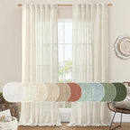Cream Ivory Linen Curtains 95 Inches Long 2 Panels Set by LAMIT