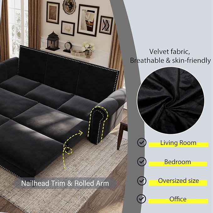 3 in 1 Convertible Sleeper Sofa Bed, 93.7" King Size Sofa Sleeper - Image 7