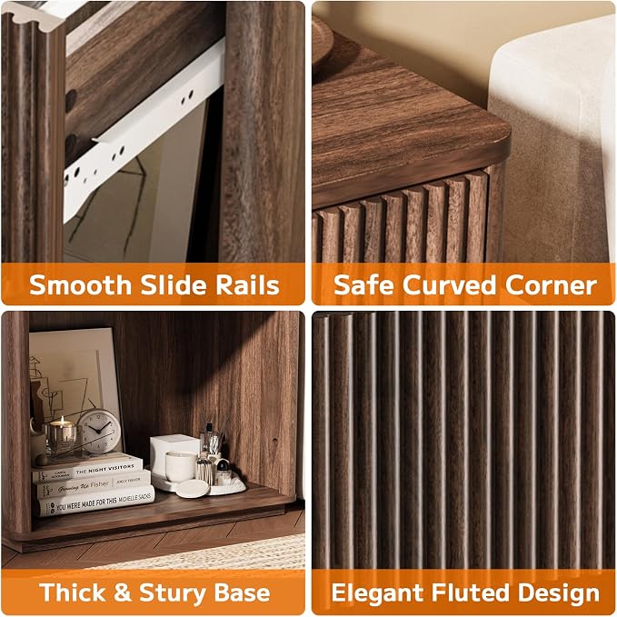 Modern Fluted Nightstand Set of 2 - Image 7