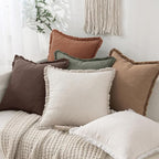 MIULEE Linen Fringe Decorative Fall Euro Pillow Covers Dark Brown 22x22 | Set - Image 5