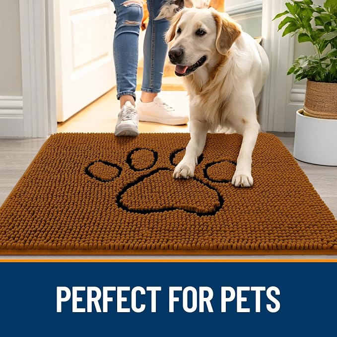 OLANLY Dog Door Mat for Muddy Paws 30x20, Paw Print Design Chenille Mud Mat | - Image 6