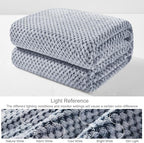 Exclusivo Mezcla Soft Waffle Fleece Bed Blanket Queen Size, Heather Navy | - Image 7