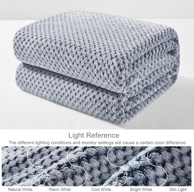 Exclusivo Mezcla Soft Waffle Fleece Bed Blanket Queen Size, Heather Navy | - Image 7